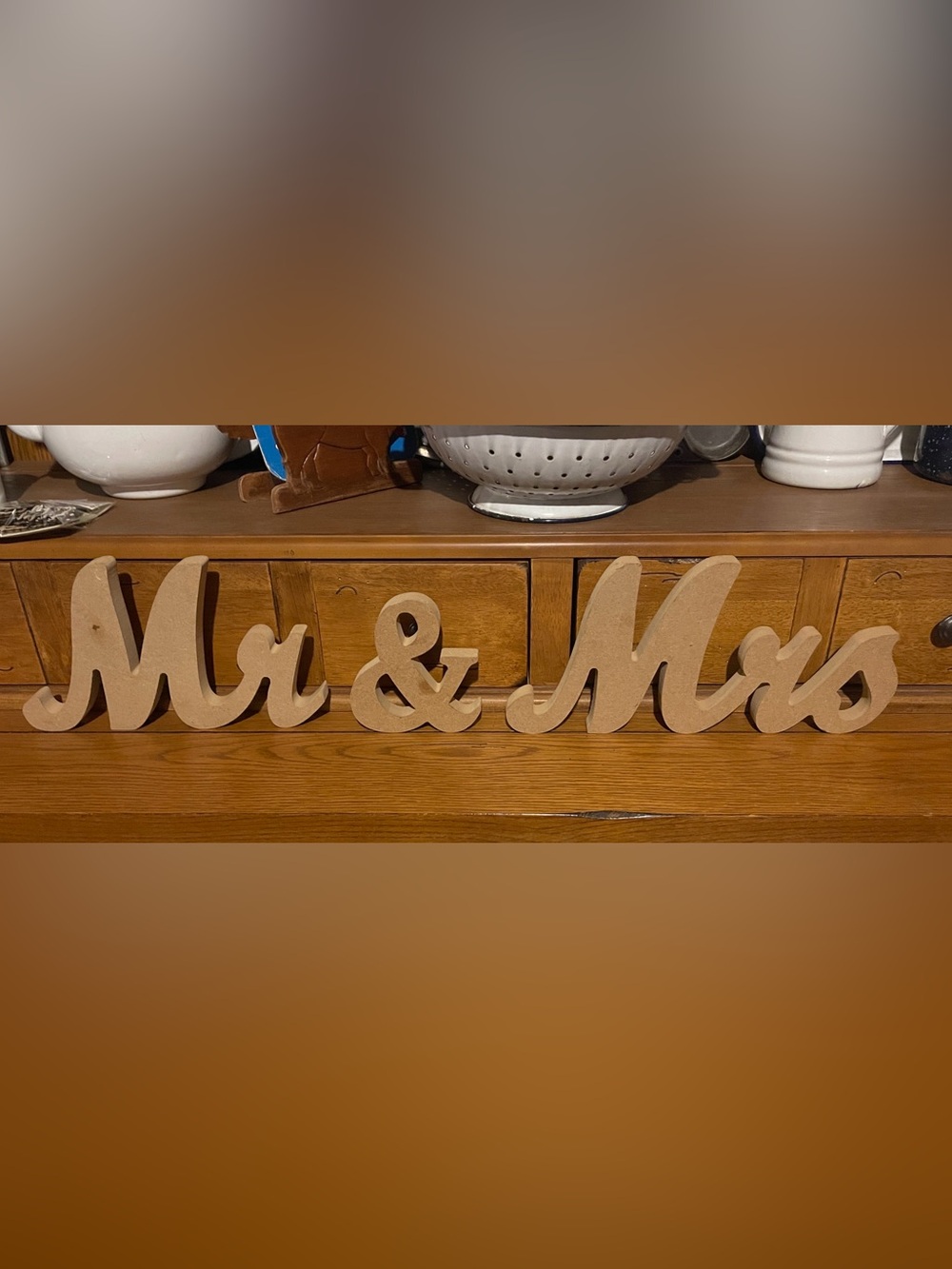 Natural Wood 'Mr & Mrs' Script Sign